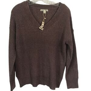 Moral Fiber Sweater Size Large Womens V Neck Purple Silver Long Sleeve New L
